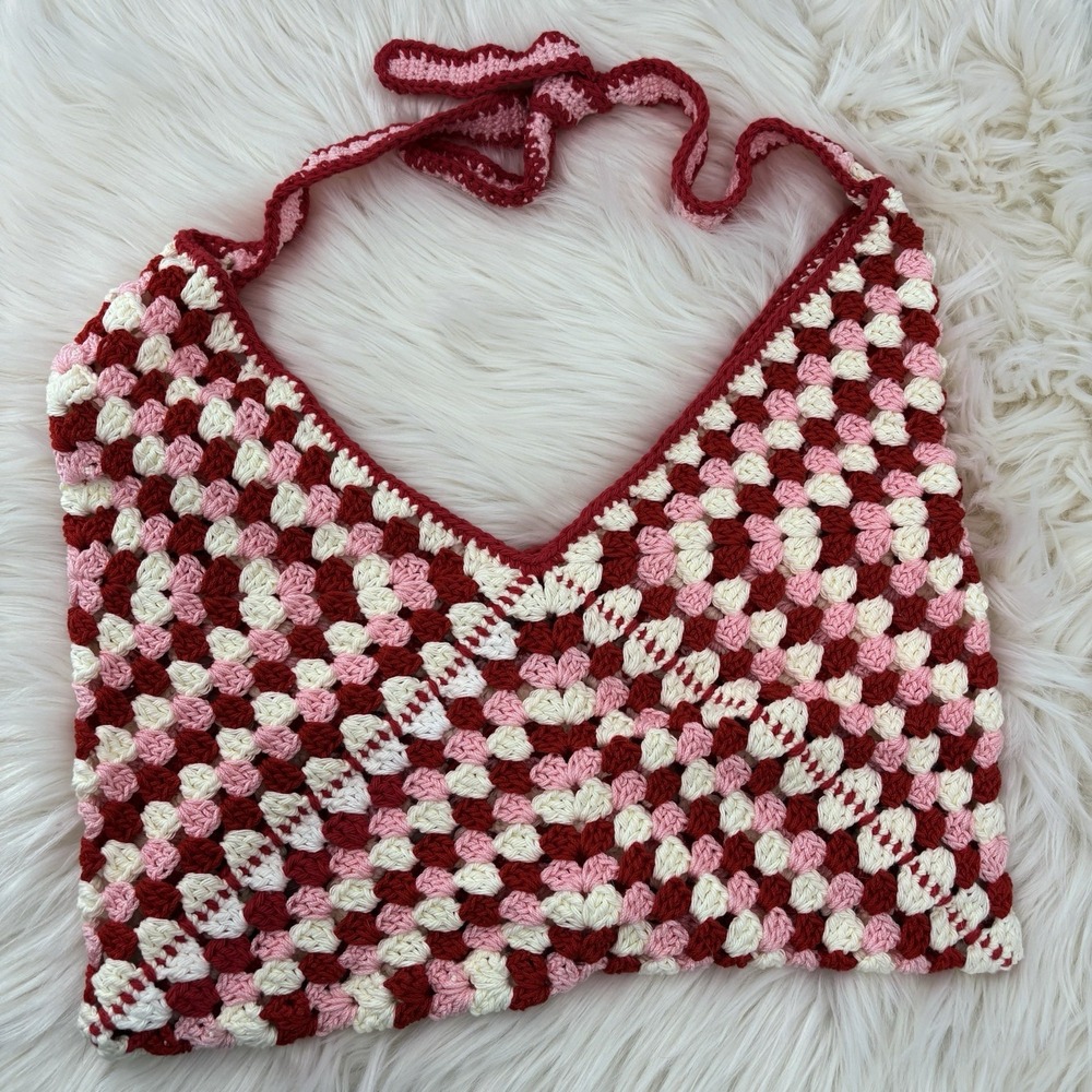 Handmade Granny Square Afghan Crossbody Shoulder‎ Bag Pink/Red/White - Picture 6 of 9